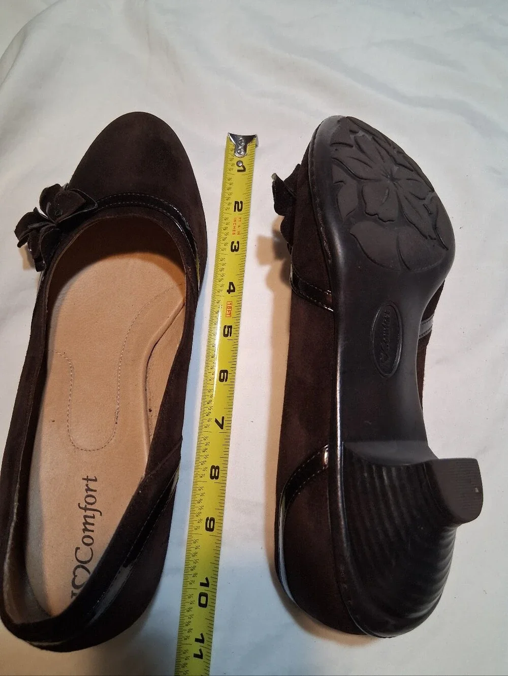 I Love Comfort Flora Brown Suede Leather Low Block Kitten Heels Flower Pumps 9M